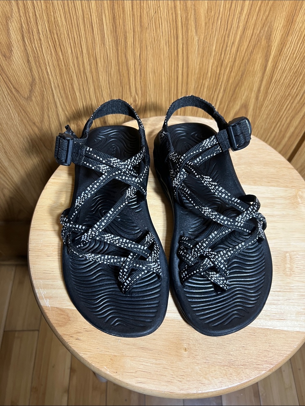 Chaco Black Sandals with White Accent Webbing